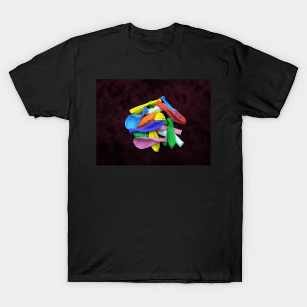 colorful balloons on wooden table T-Shirt by likbatonboot